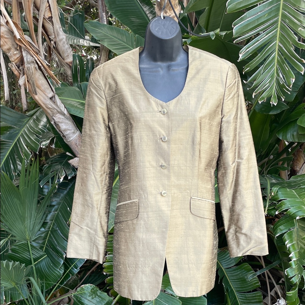 Gold bronze, pure silk, long line jacket
